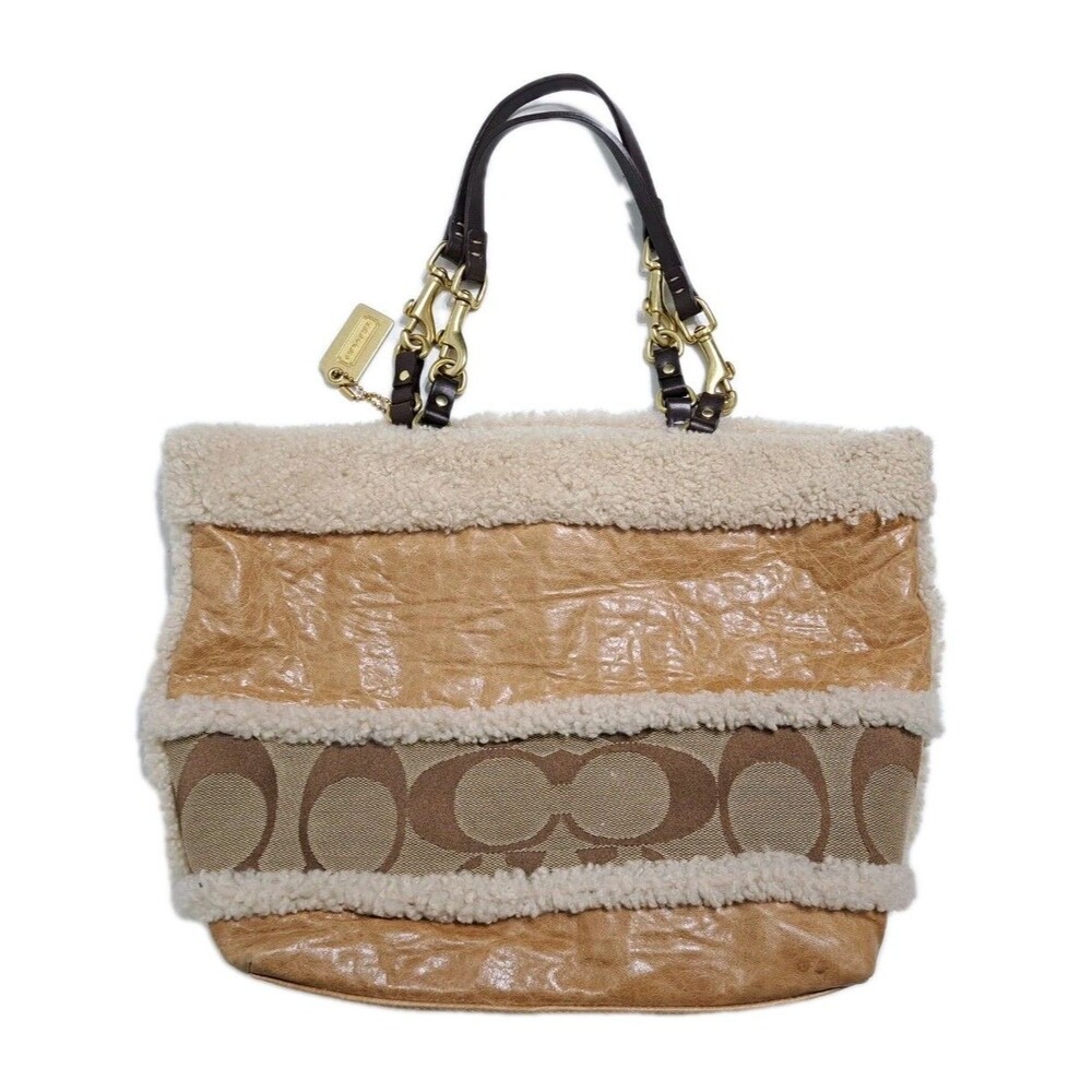 Coach Hamptons Leather Shearling Patchwork Tote Bag Brown F06S-10393 Vintage